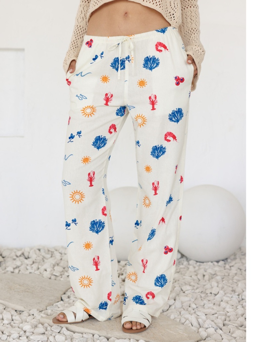 Cali 1850  Printed Linen Pull On Pants - size L